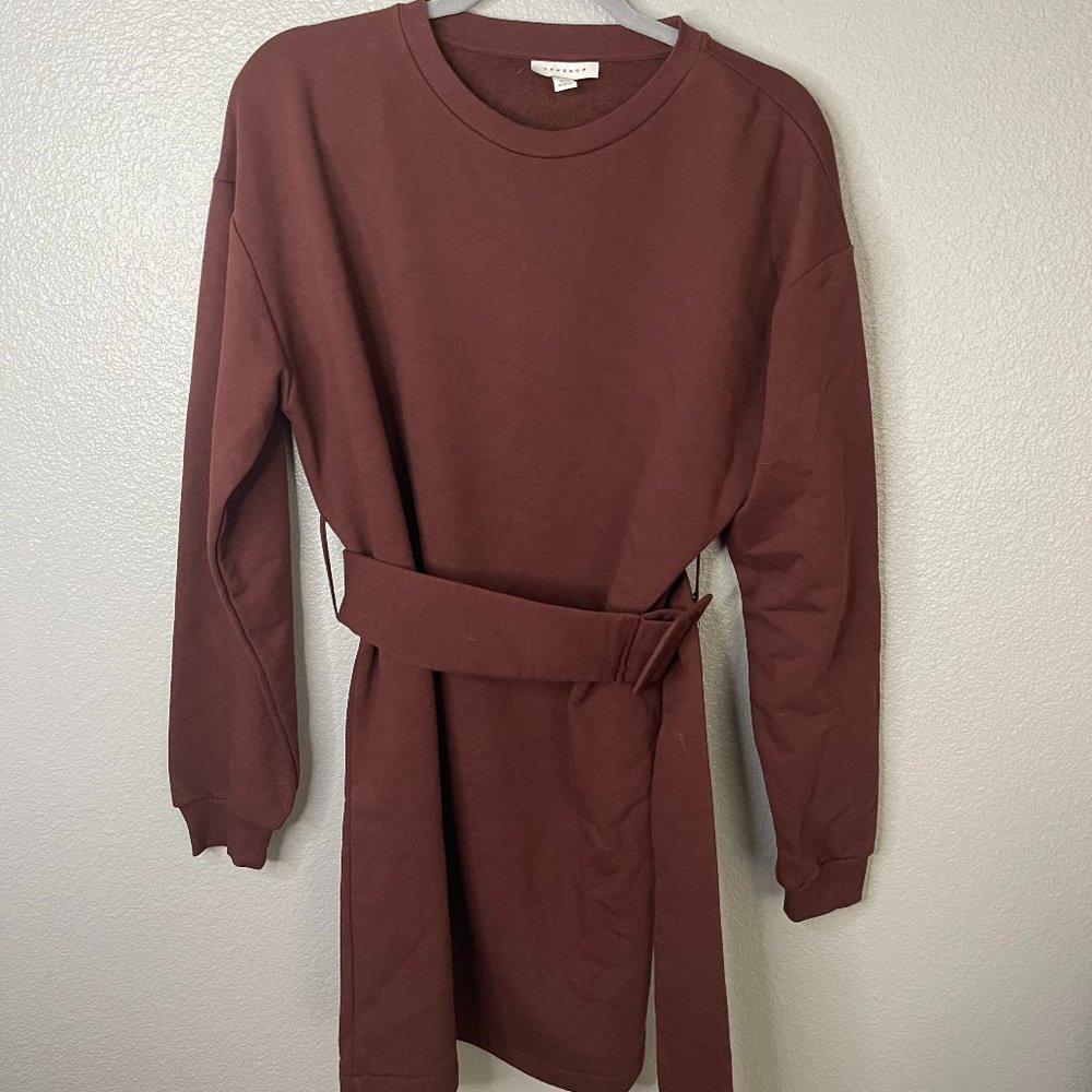 Top Shop - Burgandy Belted Sweater Dress